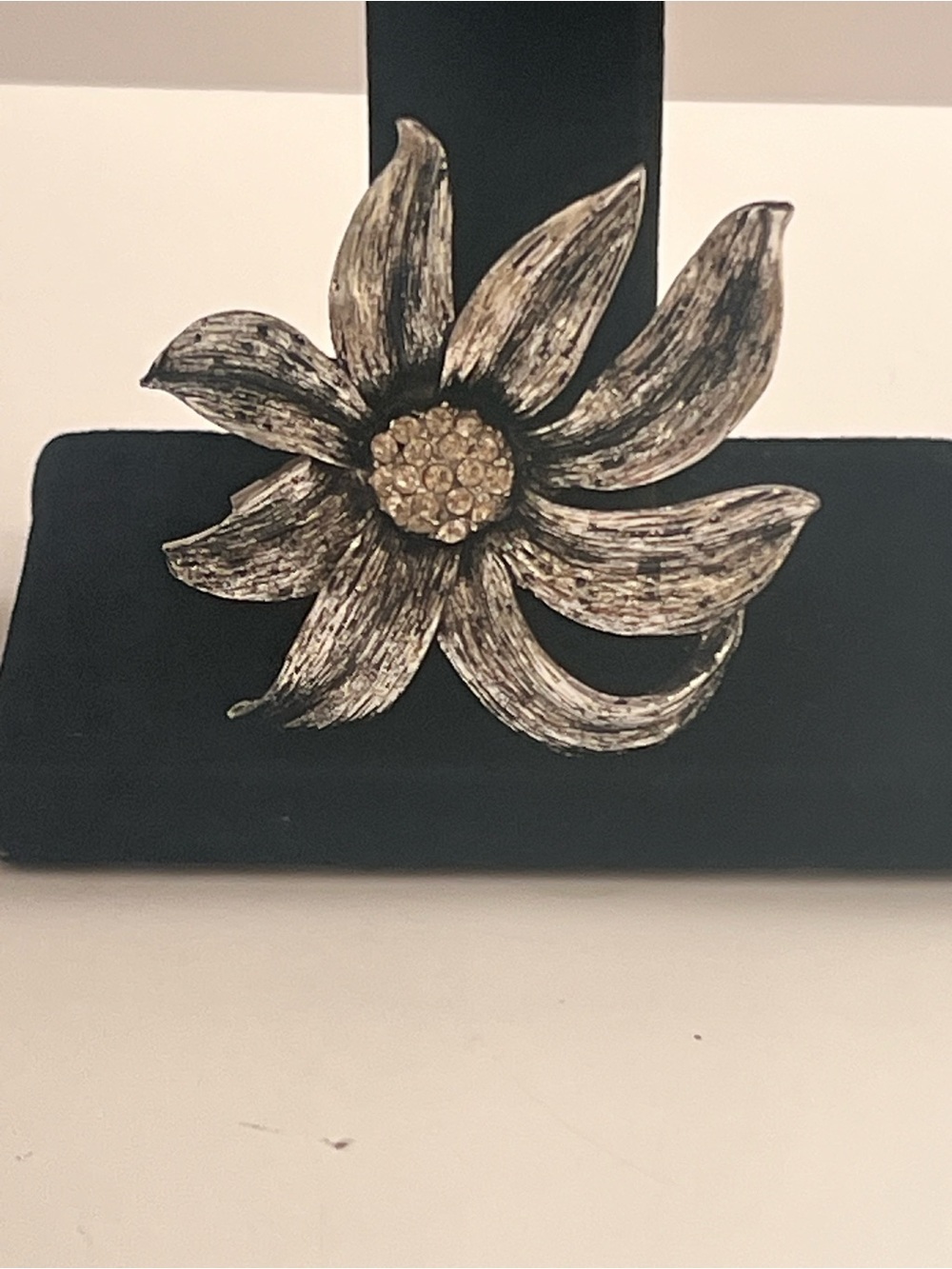 Vintage-Inspired Silver Floral Crystal Brooch - Silver and Gold Accents